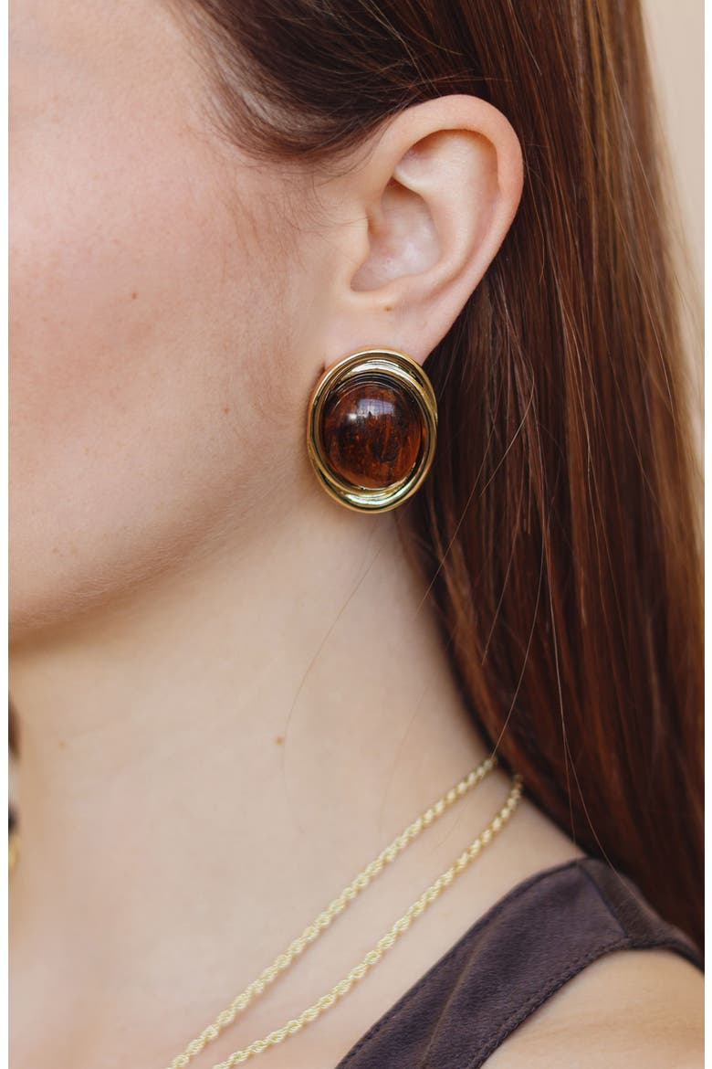 Heirloom Tiger's Eye Quartz Stud Earrings, Alternate, color, GOLD