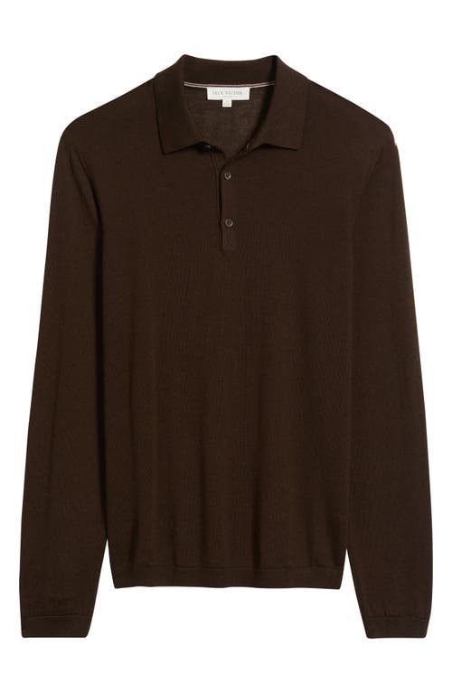 Jack Victor Long Sleeve Wool & Silk Polo Sweater In Brown