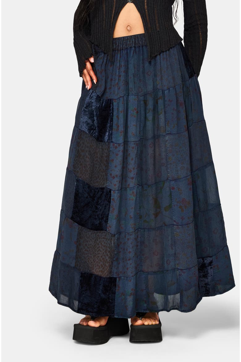Mabel Patchwork Skirt, Main, color, Navy