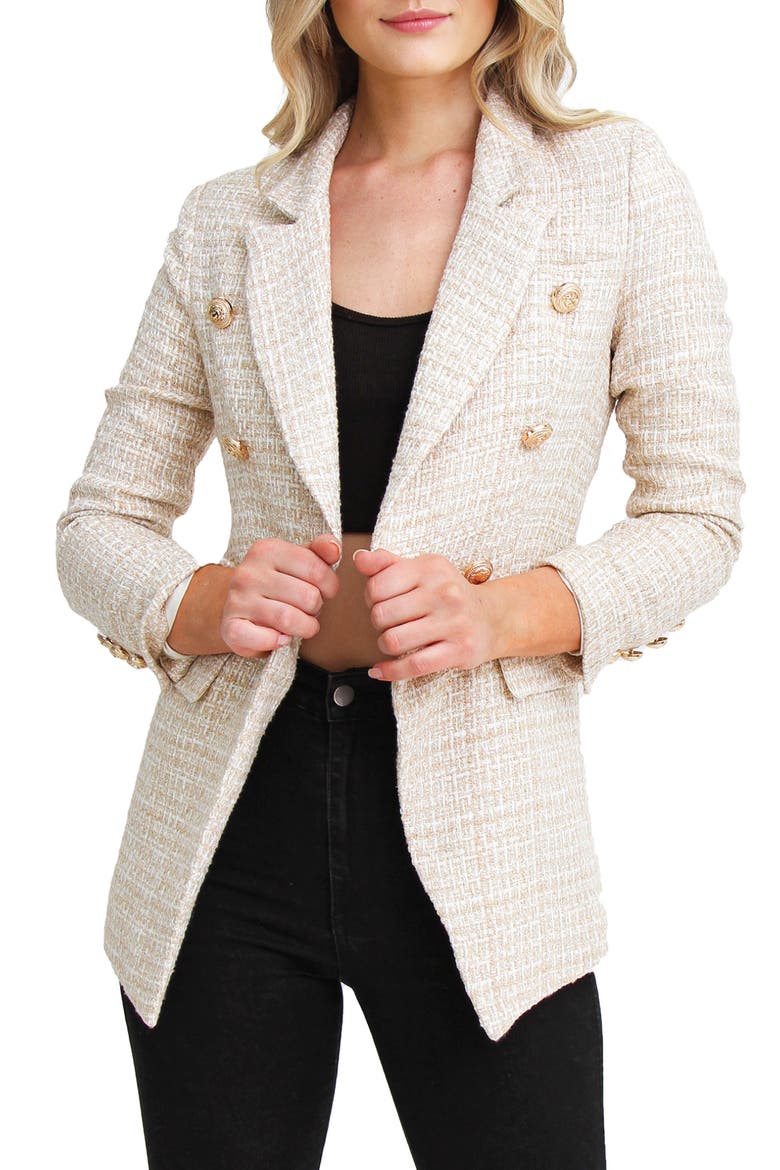 Princess Polly Tweed Blazer, Main, color, BEIGE MARLE
