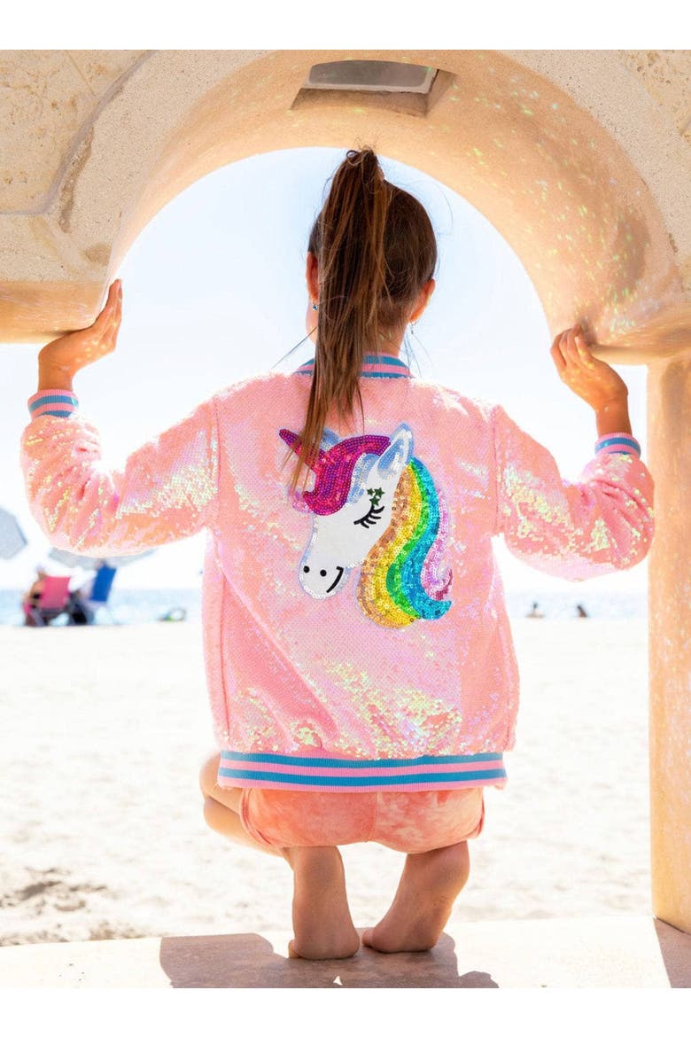Pretty in Pink Unicorn Sequin Bomber, Alternate, color, Pink