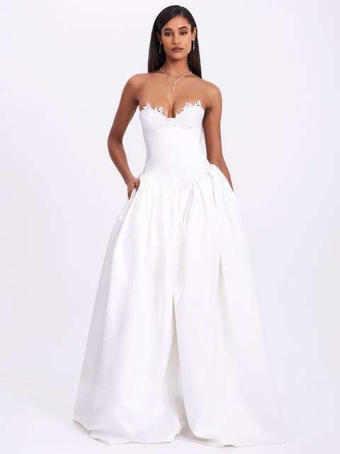 Naila Lace Trim Strapless Drop Waist Wedding Gown