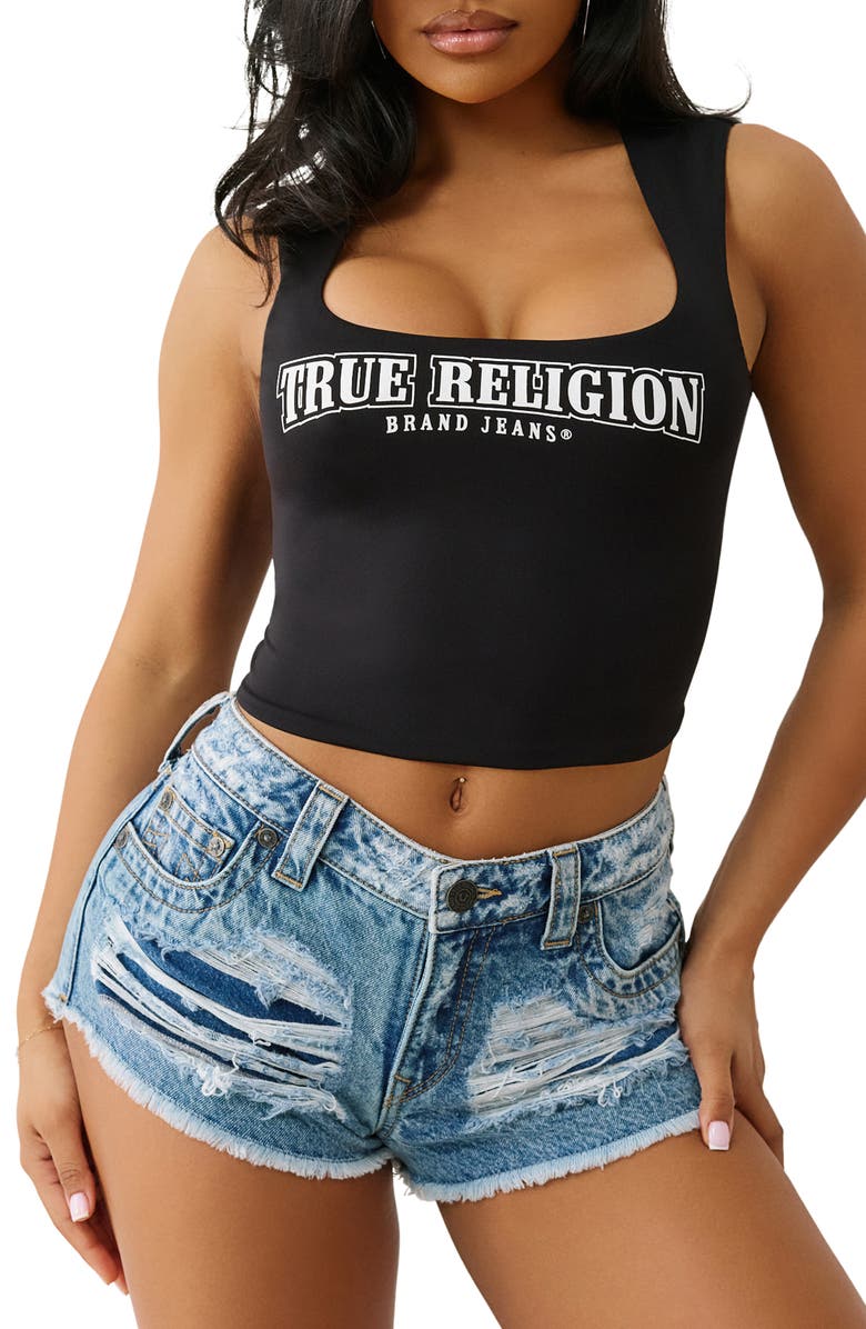 True Religion Logo Square Neck Tank, Main, color, Jet Black