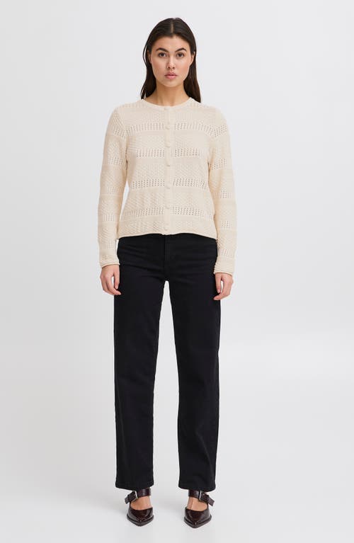 Ichi Open Knit Cotton Cardigan In Birch