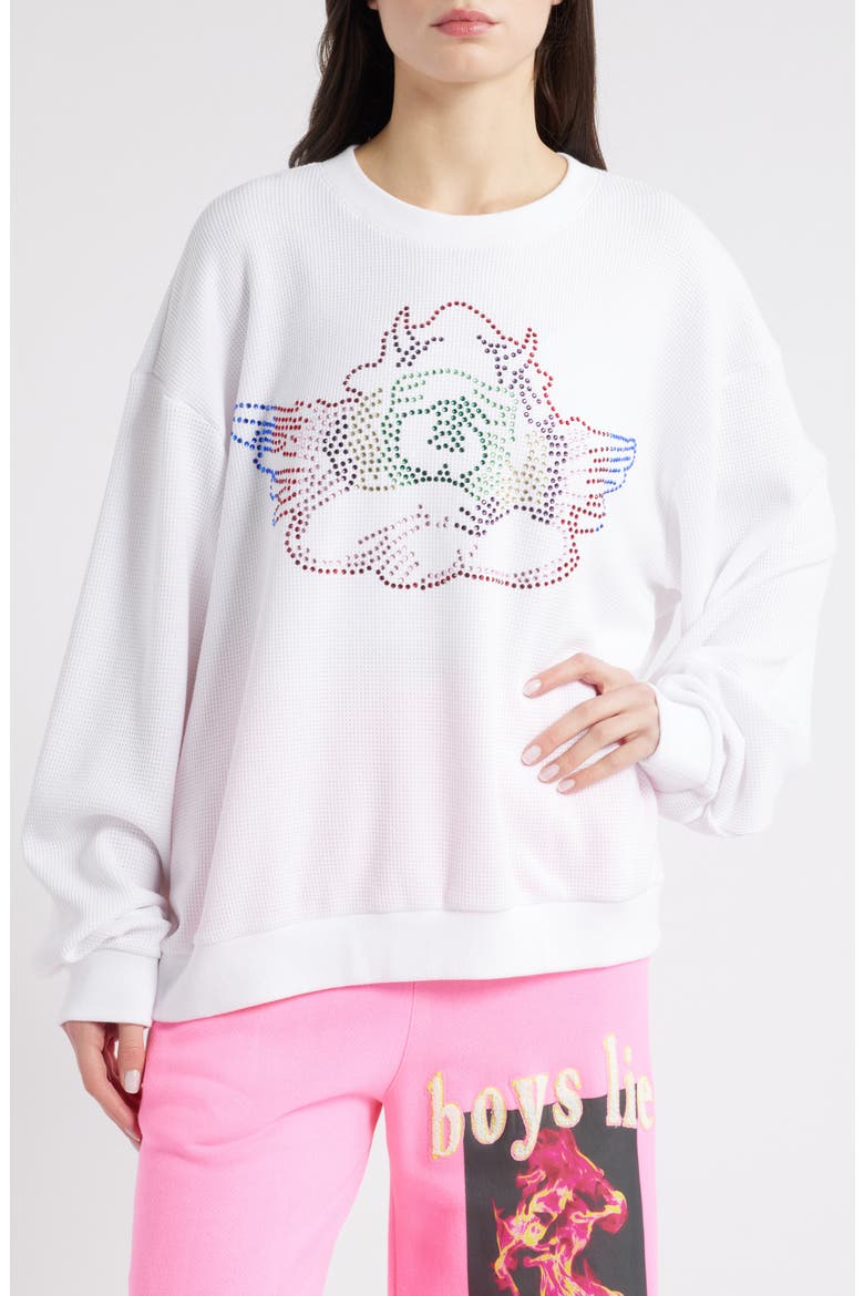 Sundays Wednesdays Kara Rhinestone Waffle Knit Top, Main, color, WHITE