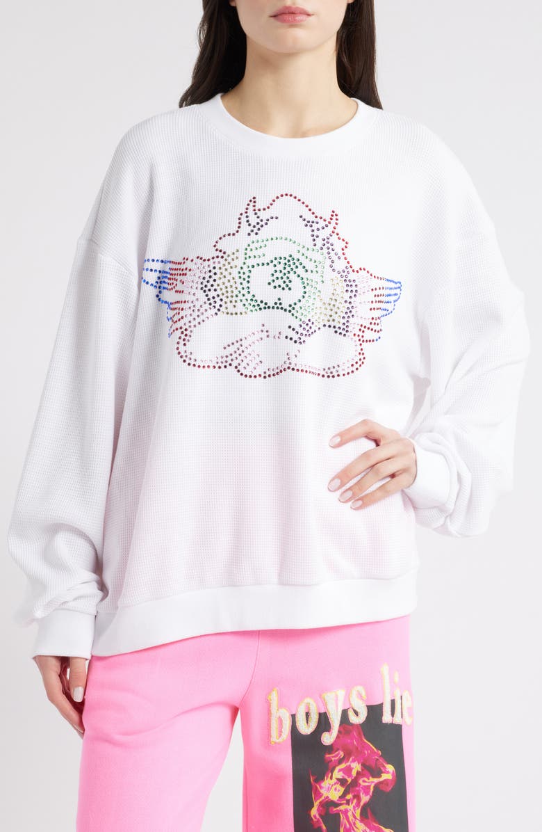 BOYS LIE Sundays Wednesdays Kara Rhinestone Waffle Knit Top, Main, color, White