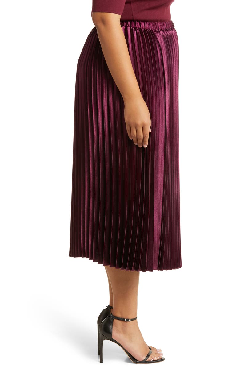 Anne Klein Pleated Satin Midi Skirt, Alternate, color, Chianti