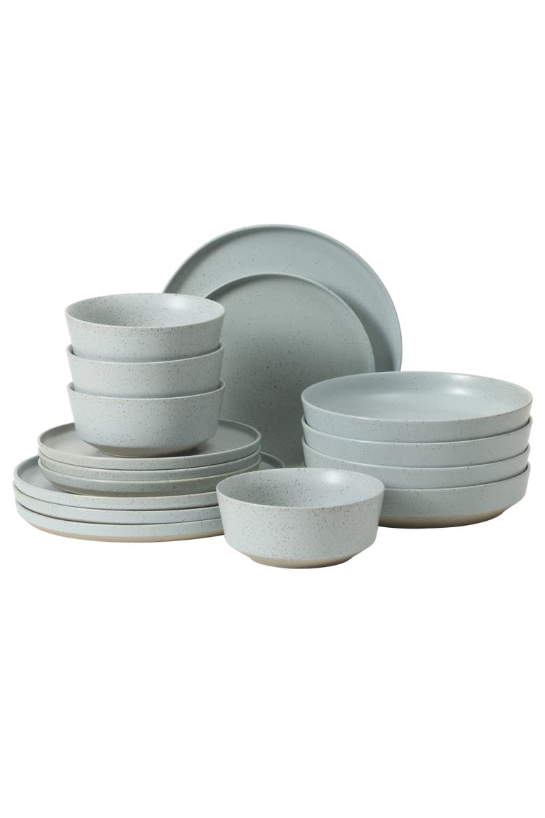 Overbrook 16-Piece Stoneware Stackable Plates and Double Bowl Dinnerware Set, Service for 4, Main, color, Blue