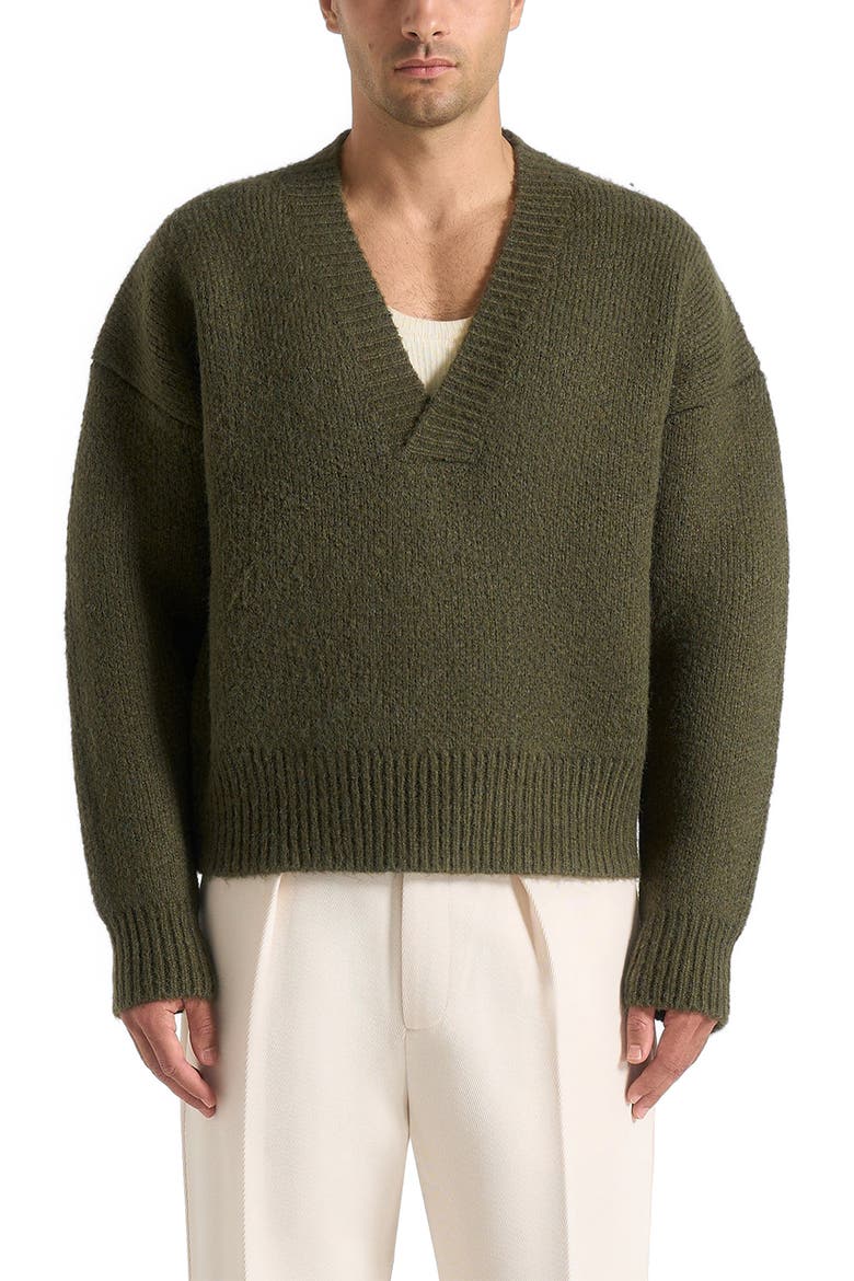 Chad V-Neck Wool Knit Jumper, Main, color, Deep Olive