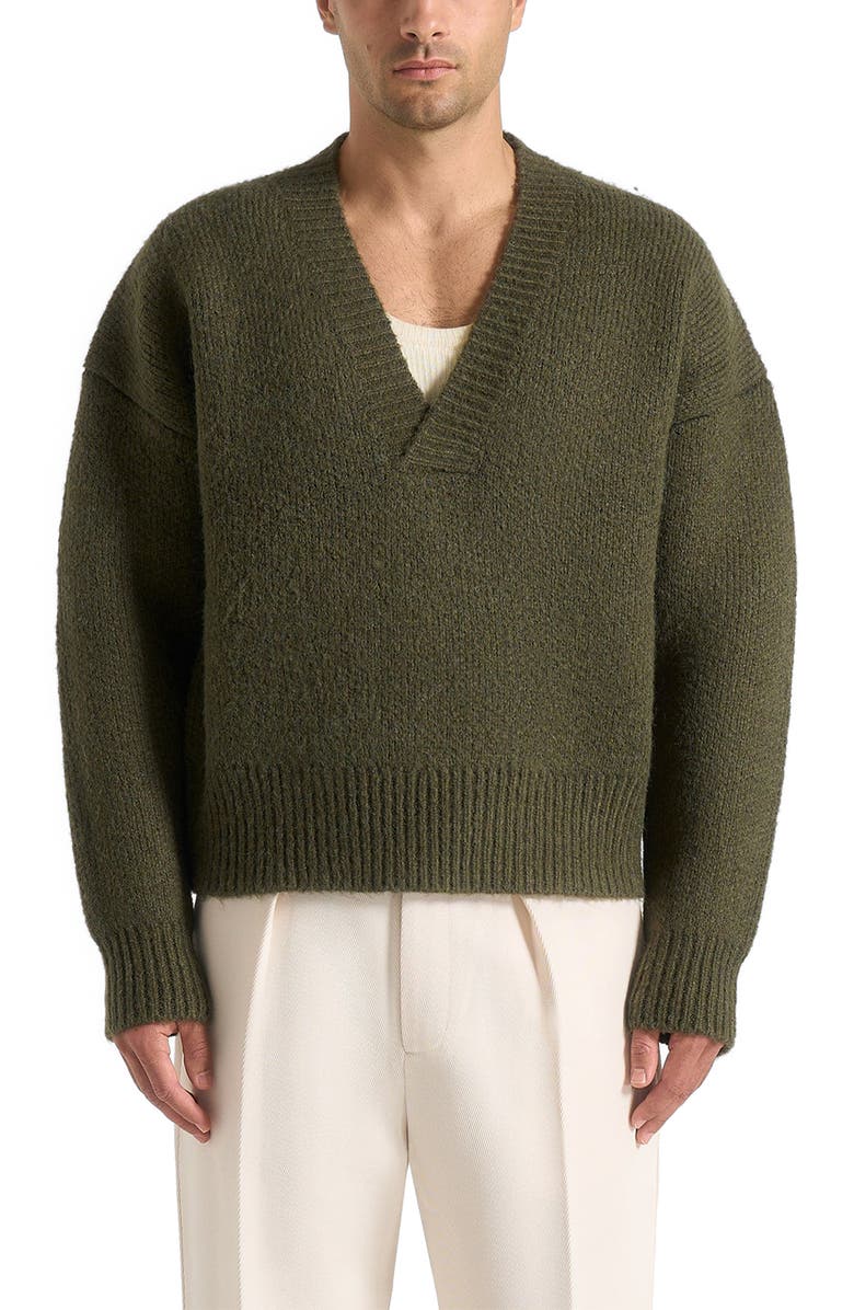 Manière De Voir Chad V-Neck Wool Knit Jumper, Alternate, color, Deep Olive