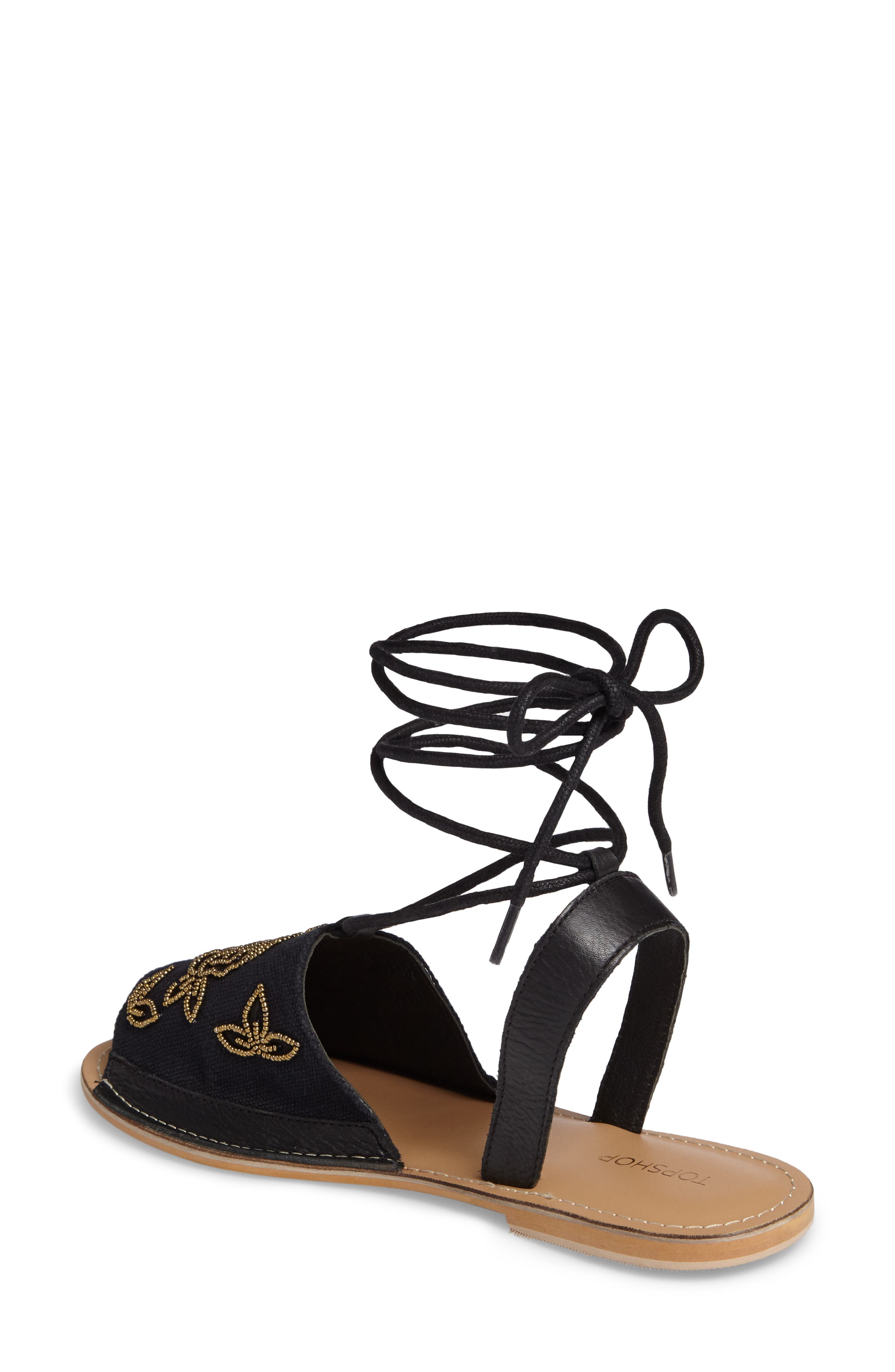 Topshop Halle Embroidered Sandal, Alternate, color, 