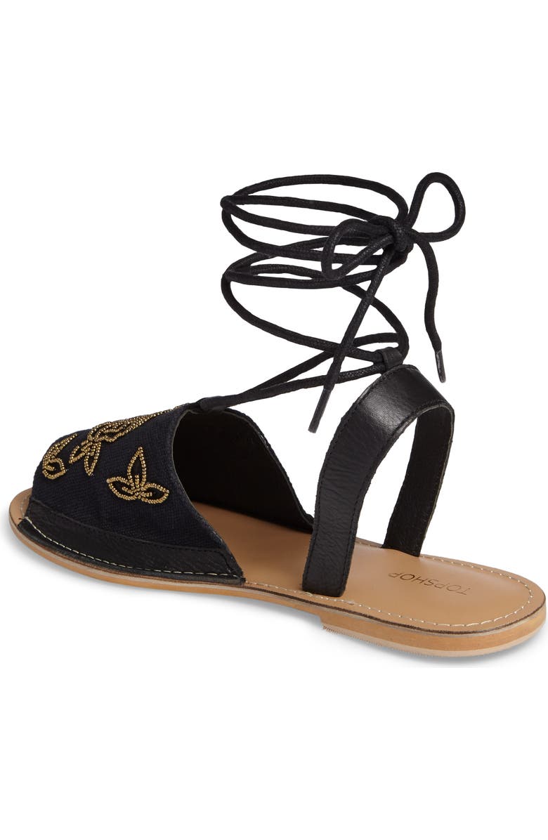 Topshop Halle Embroidered Sandal, Alternate, color,