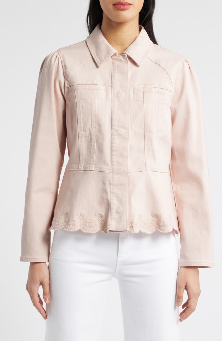 Wit & Wisdom Puff Shoulder Peplum Denim Jacket, Alternate, color, Whisper Pink