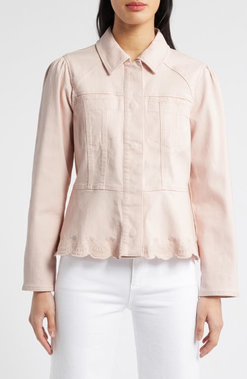 Wit & Wisdom Puff Shoulder Peplum Denim Jacket In Whisper Pink