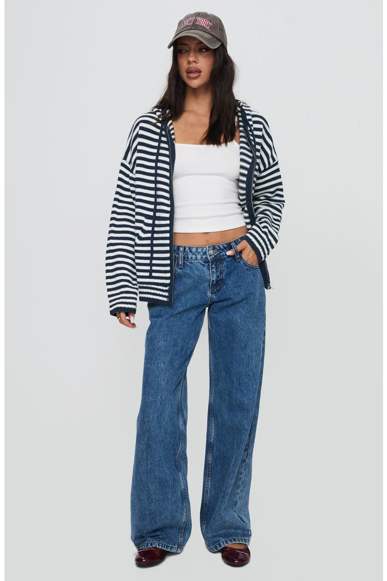 Brienna Oversize Stripe Zip Hoodie, Alternate, color, NAVY