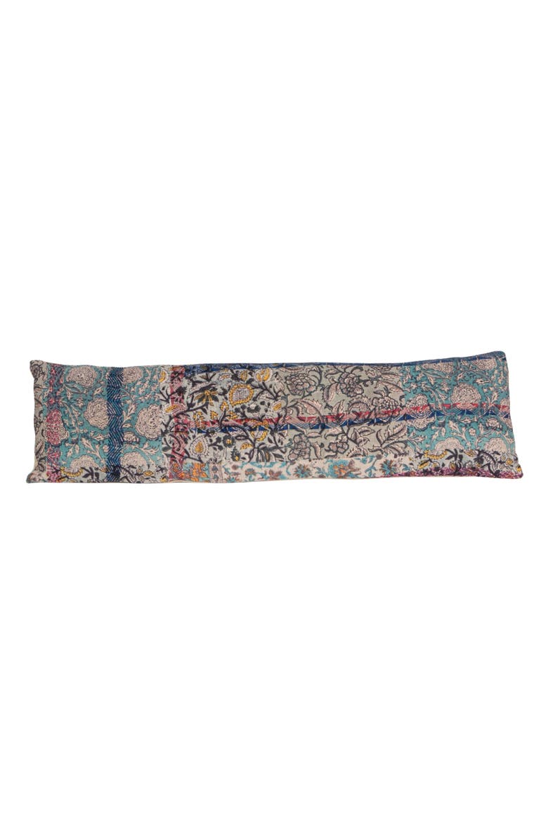 Storied Home Vintage Cotton Printed Rali Lumbar Pillow with Embroidery, Multicolor, Main, color, Blue