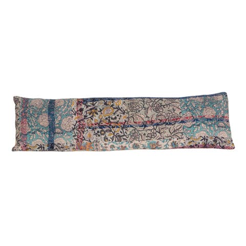 Vintage Cotton Printed Rali Lumbar Pillow with Embroidery, Multicolor