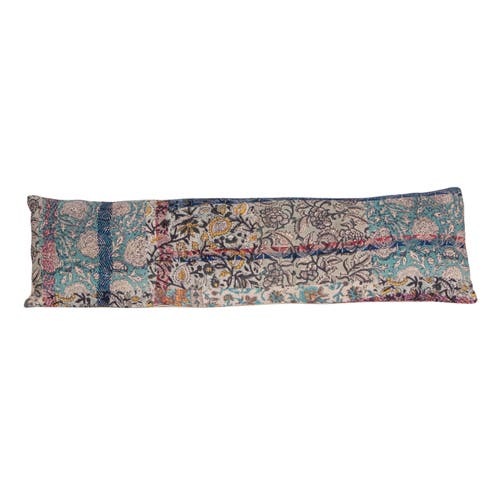 Storied Home Vintage Cotton Printed Rali Lumbar Pillow With Embroidery, Multicolor In Blue