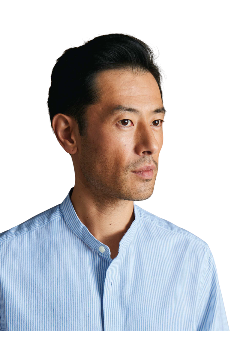 Charles Tyrwhitt Stripe collarless shirt, Alternate, color, Ocean Blue