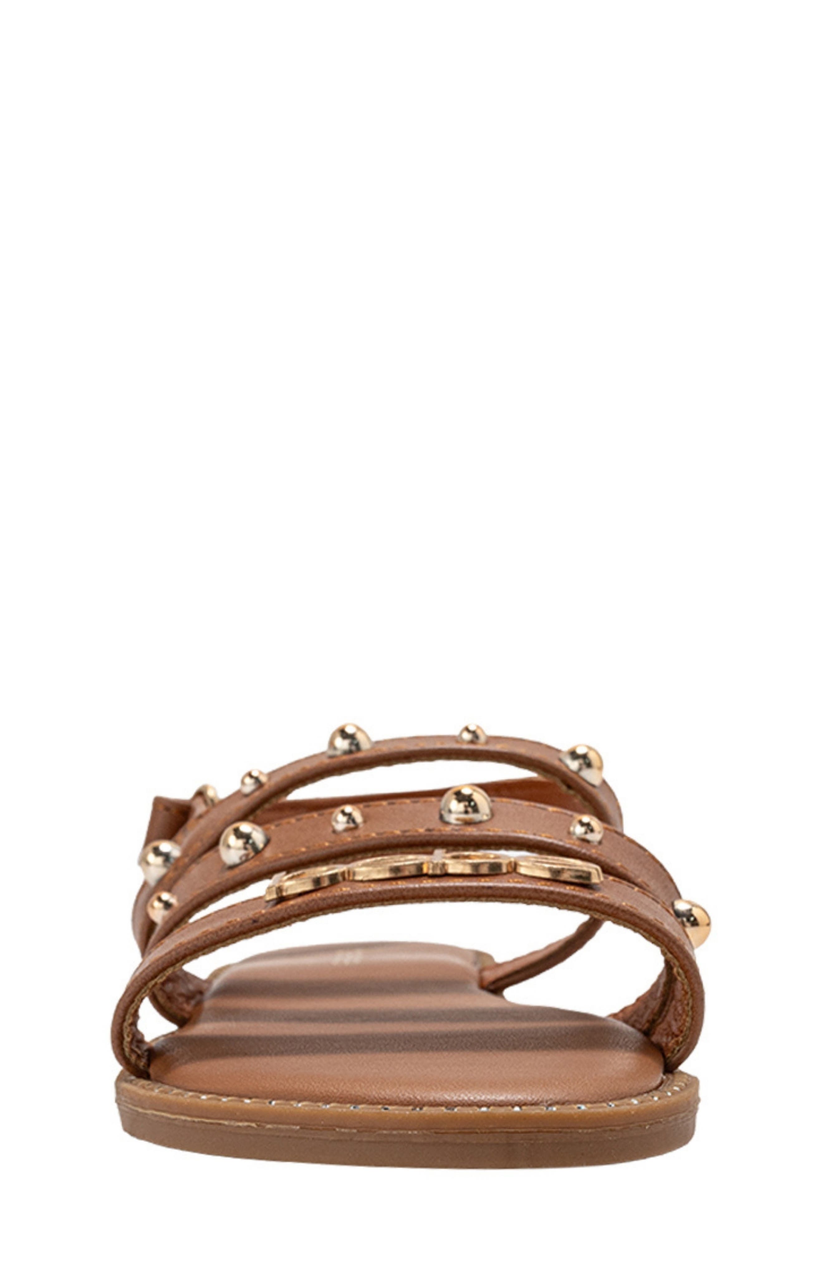 bebe Studded Strap Sandal, Alternate, color, Cognac