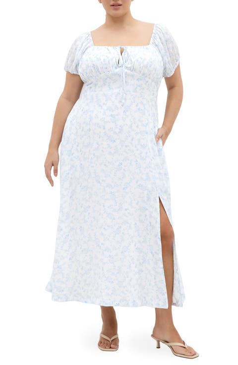 Serina Print Puff Sleeve Midi Dress