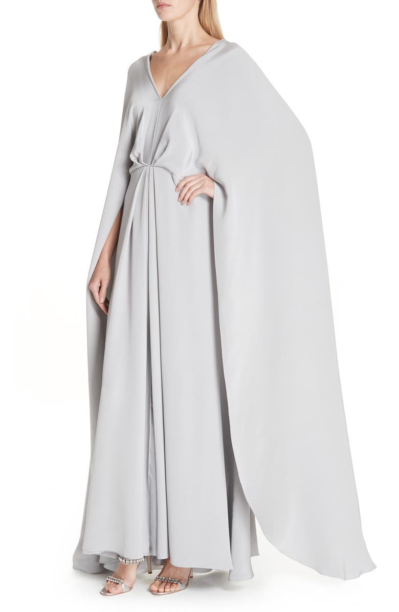 Christian Siriano V-Neck Cape Silk Gown, Alternate, color, 