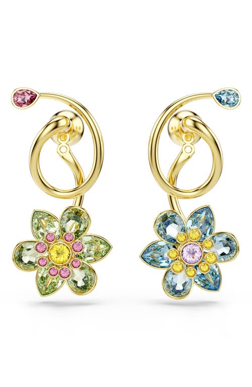 Swarovski Idyllia Gold-tone Plated Asymmetrical Design Drop Earrings In Multi