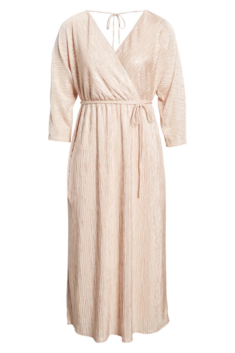 Faux Wrap Midi Dress, Alternate, color, METALLIC GOLD