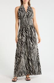 elan smocked maxi dress ELAN Rust Print Halter Maxi Dress - FINAL SALE Large | Women's Online Boutique | Boho Chic Style