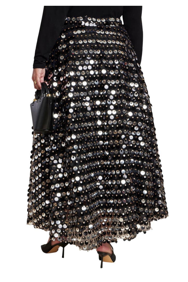 Sequin Paillette Full Skirt (plus), Alternate, color, BLACK AND GOLD