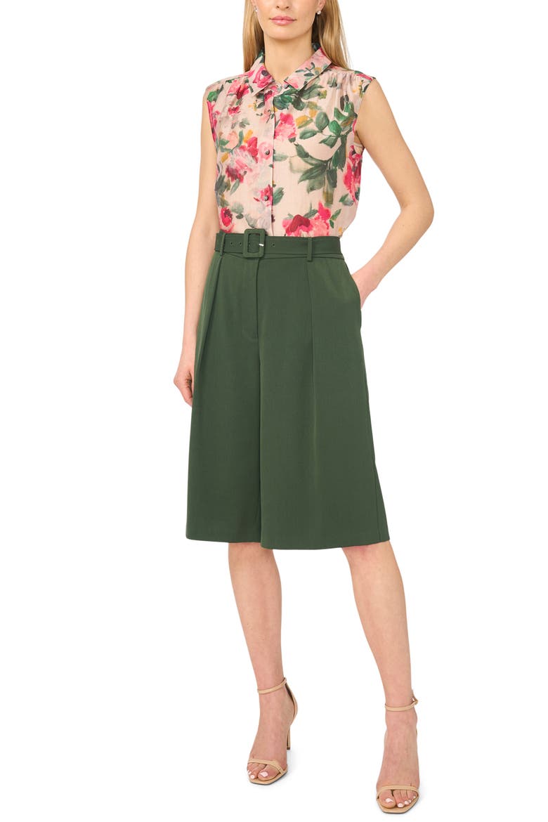 Belted Pleated Bermuda Shorts, Alternate, color, MIDNIGHT SAGE