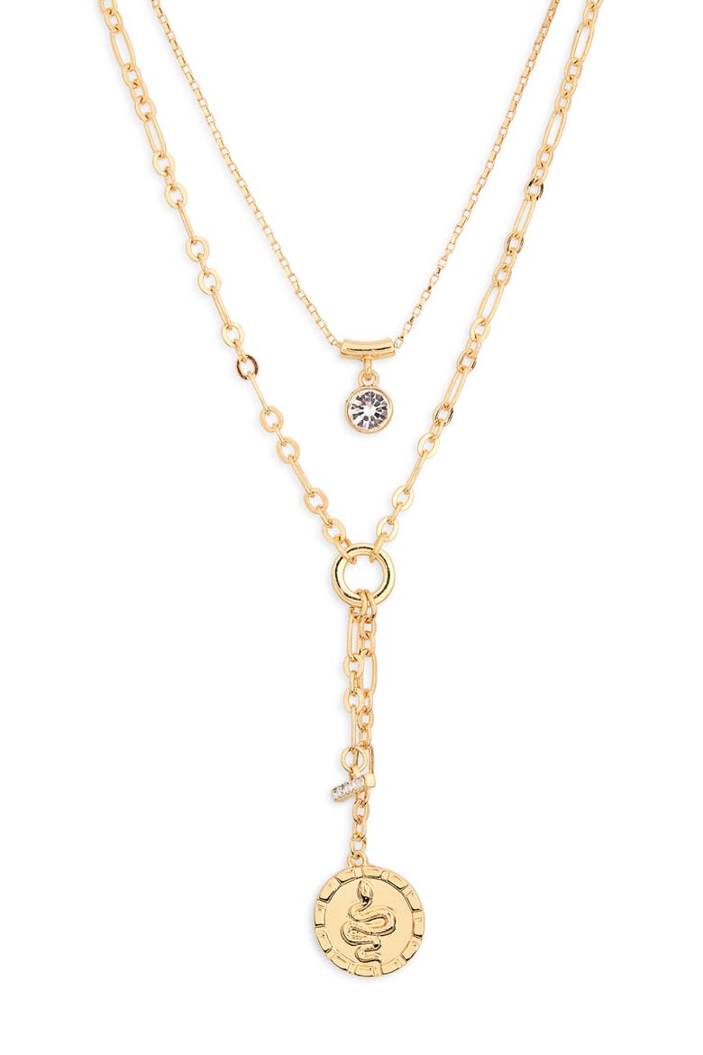 Layered Pendant Y-Necklace, Main, color, CLEAR- GOLD