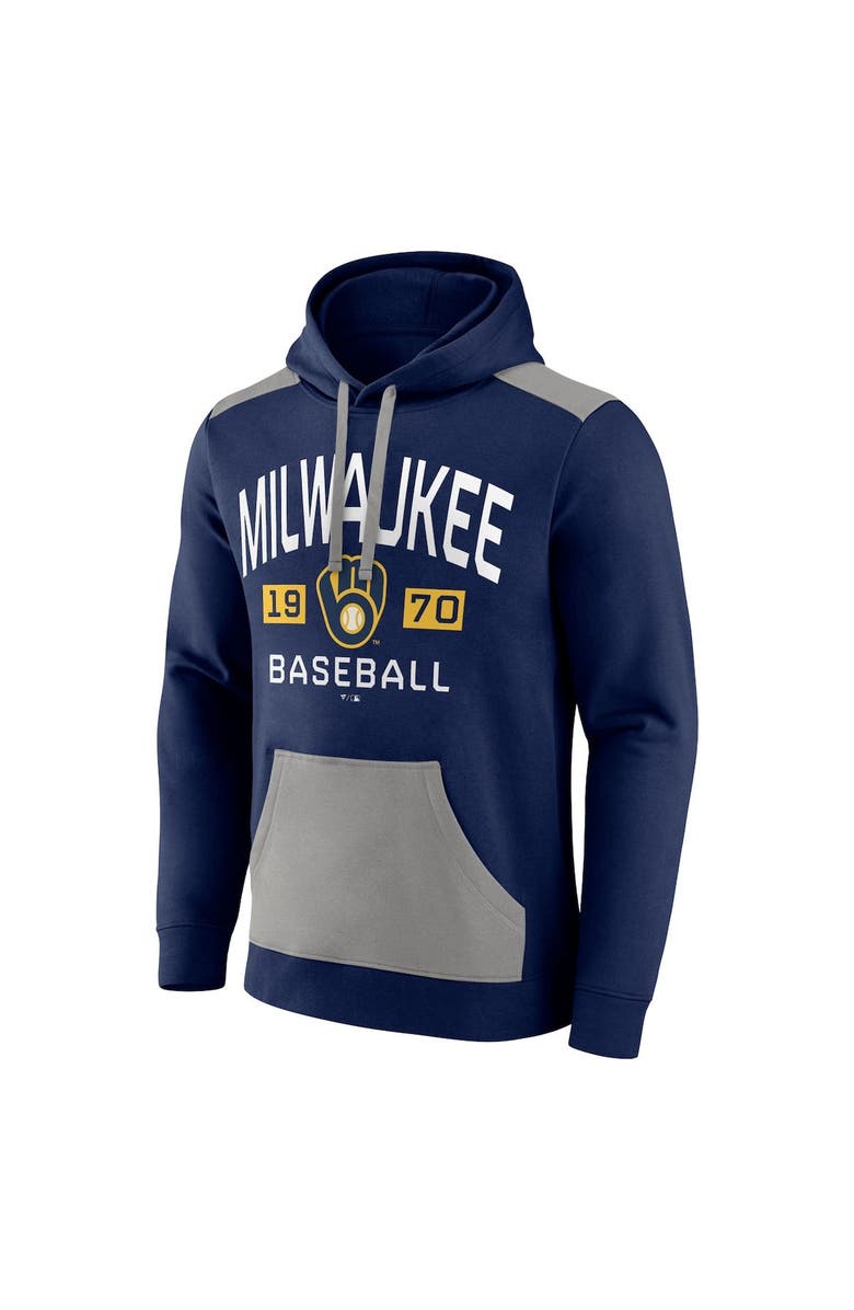 FANATICS Men's Fanatics Branded Navy/Gray Milwaukee Brewers Chip In Team Pullover Hoodie, Alternate, color, 