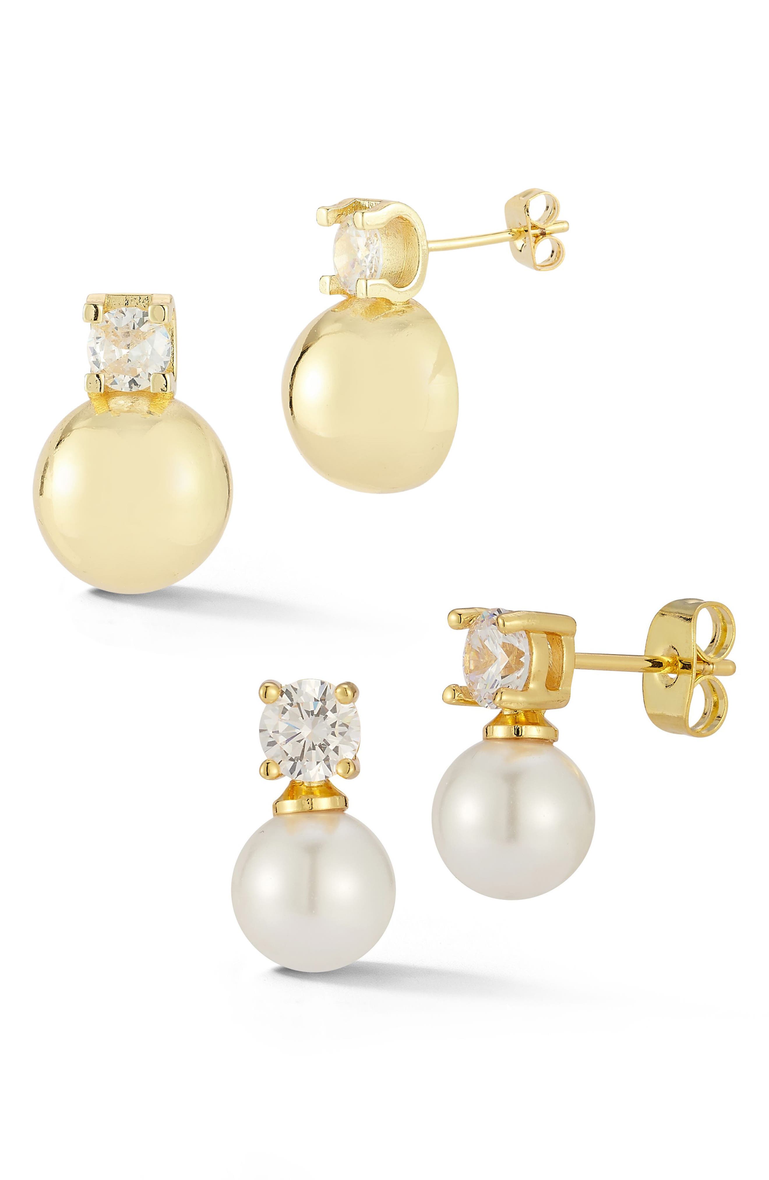 Set of 2 Cubic Zirconia and Imitation Pearl Earrings