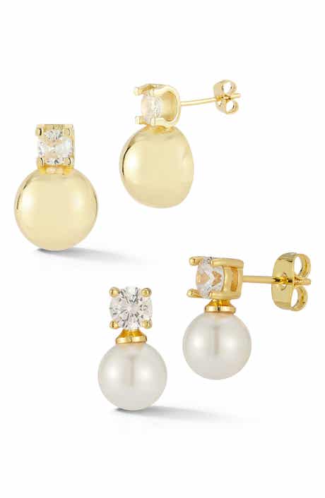 Set of 2 Cubic Zirconia and Imitation Pearl Earrings