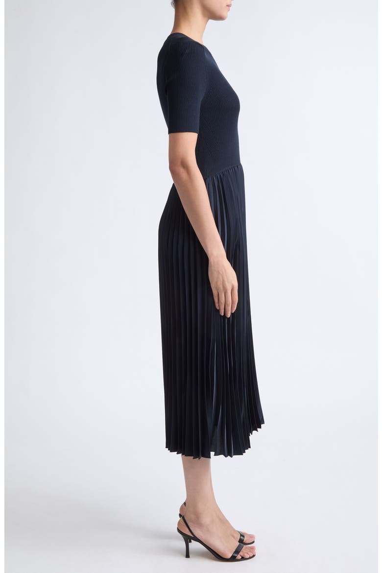 Fadridi Short Sleeve Mixed Media Midi Dress, Alternate, color, DK BU