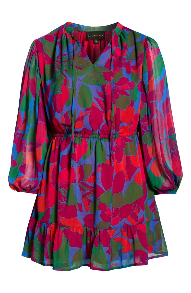 SUGARLIPS Kaeli Floral Print Long Sleeve Dress, Alternate, color, Magenta-Blue-Green