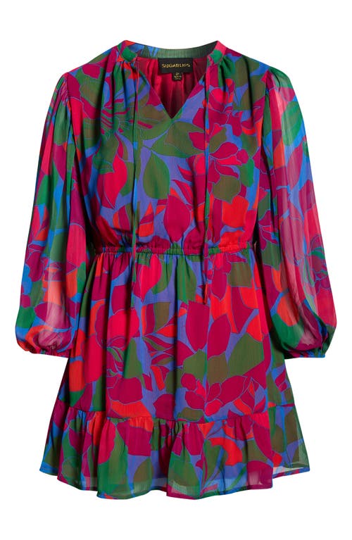SUGARLIPS Kaeli Floral Print Long Sleeve Dress in Magenta-Blue-Green 