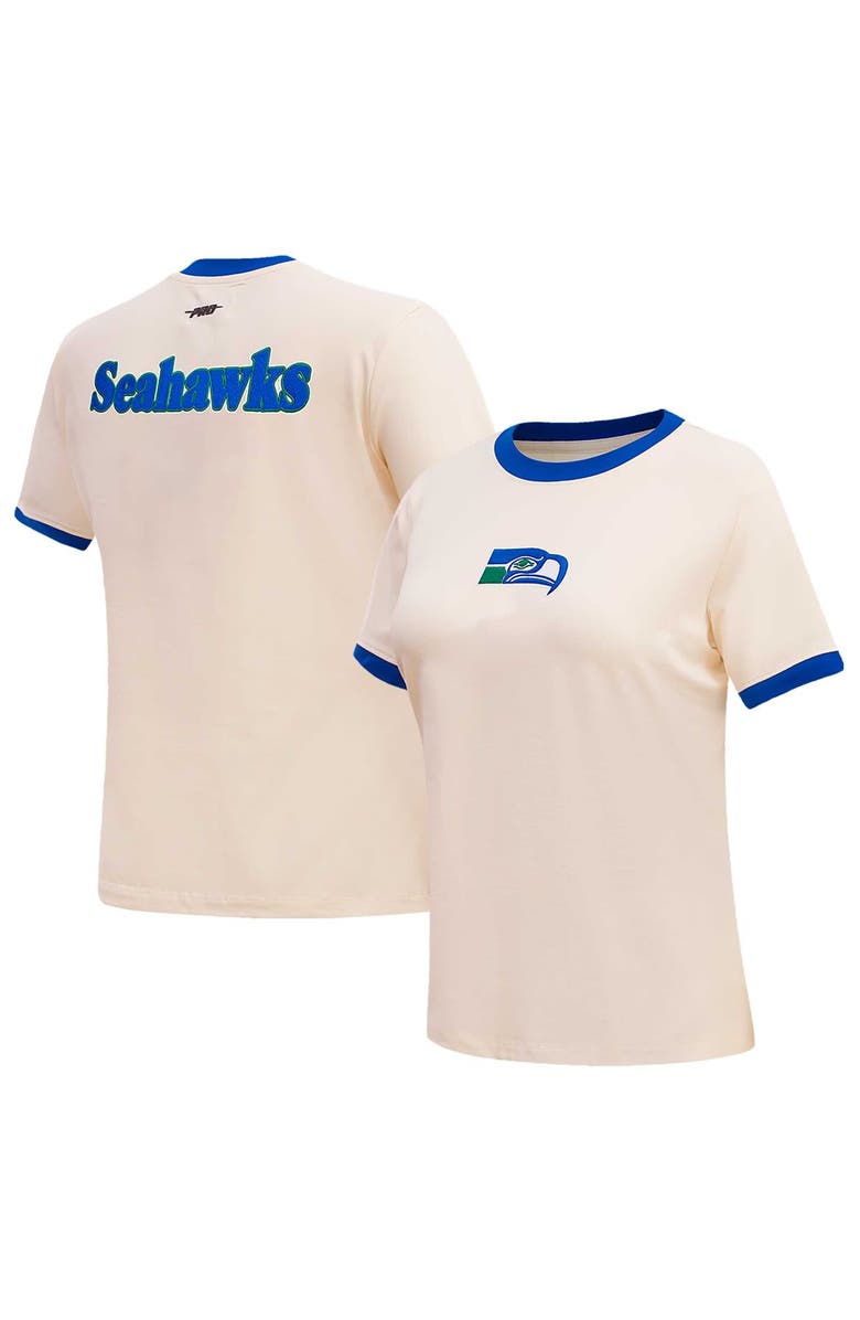 PRO STANDARD Women's Pro Standard Cream Seattle Seahawks Retro Classic Ringer T-Shirt, Main, color, 