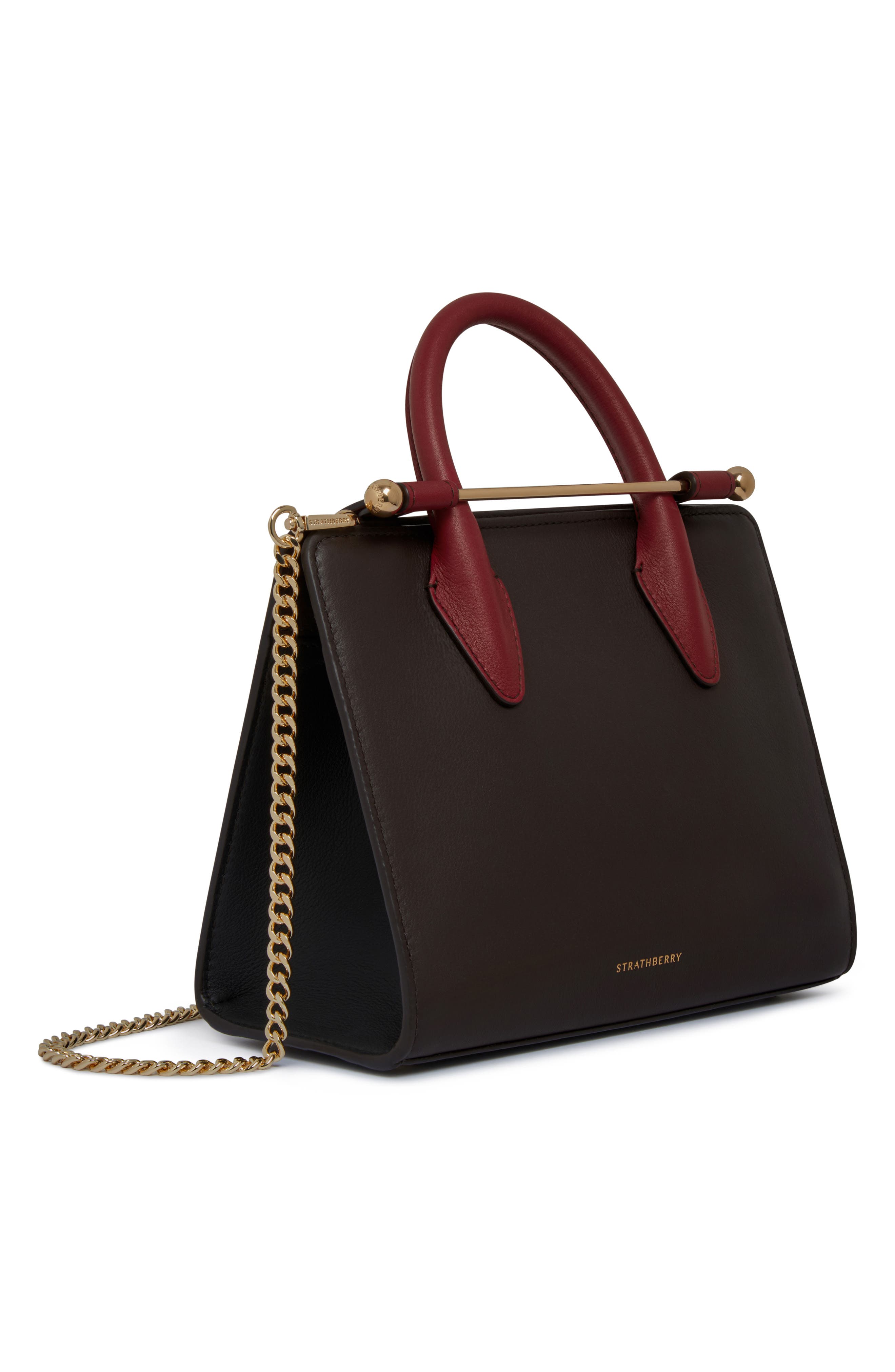 Strathberry Mini Colorblock Leather Tote, Alternate, color, Espresso/ Oxblood/ Black