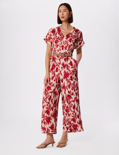 Blurred Floral Tie Jumpsuit
