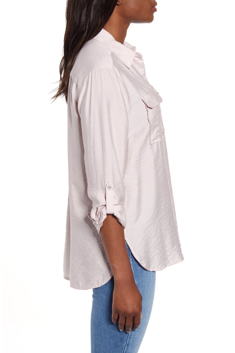 Hammered Satin Utility Shirt, Alternate, color, HUSH PINK