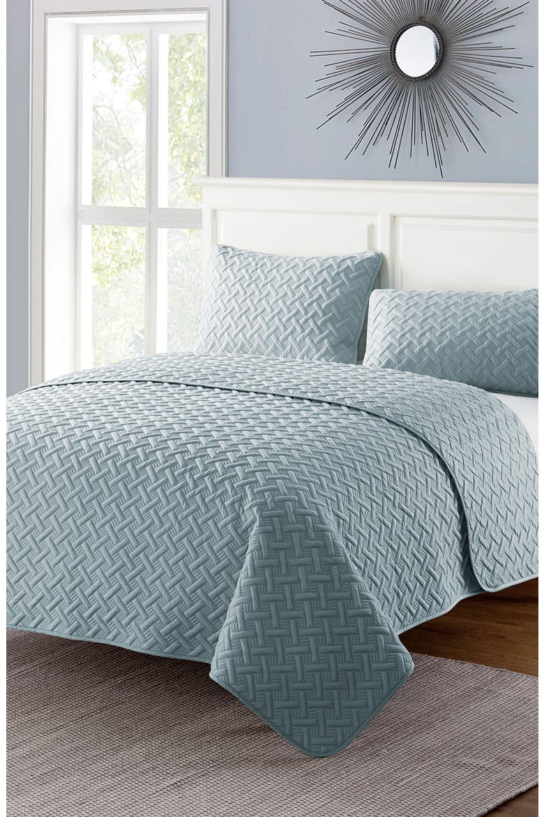 Nina Embossed Basketweave Quilt Set - Full/Queen, Alternate, color, BLUE