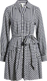 Caslon® Long Sleeve Linen Blend Mini Shirtdress