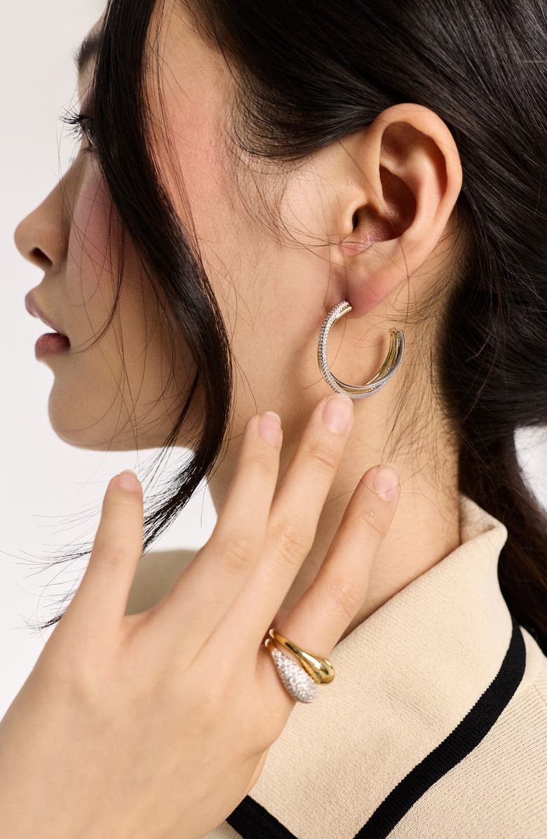 Nadri Gemini Two-Tone Hoop Earrings, Alternate, color, Gold