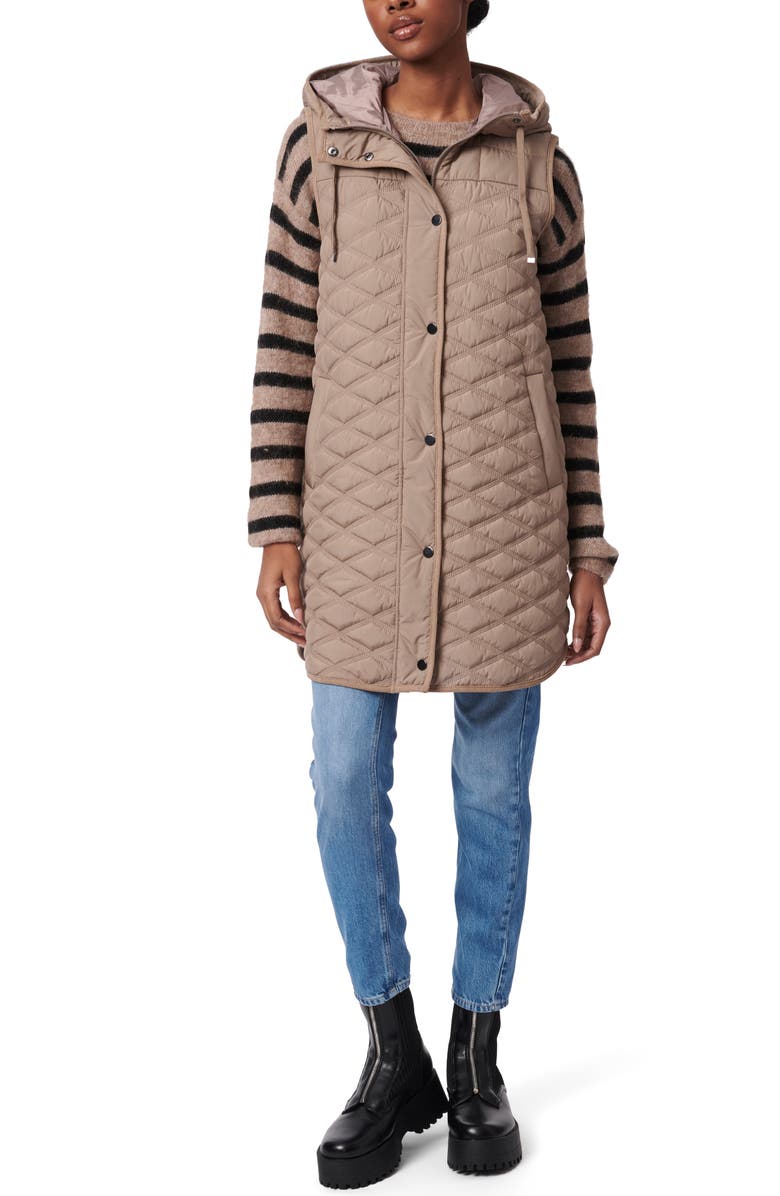 Bernardo Diamond Quilted Hooded Longline Vest, Alternate, color, 