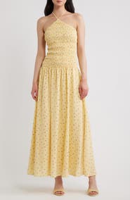 Petal & Pup Aradia Ditsy Floral Shirred Halter Midi Dress