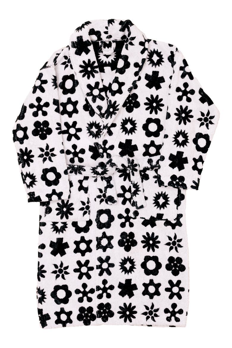 Flower Cotton Bathrobe, Main, color, BLACK AND WHITE