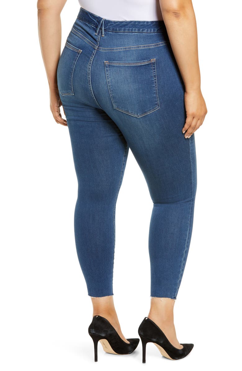 Good American Good Waist High Waist Raw Hem Ankle Skinny Jeans, Alternate, color, 