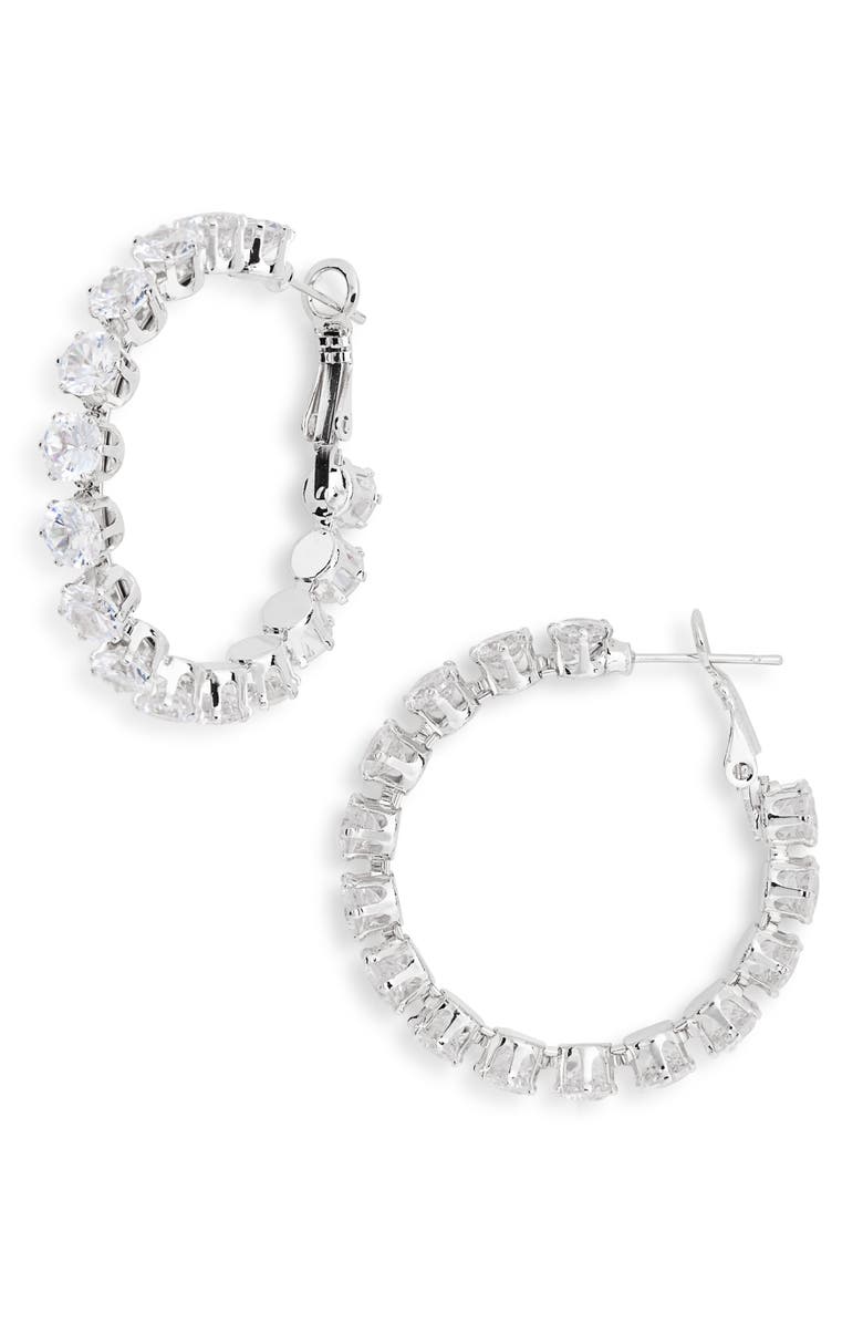 Tasha Stone Hoop Earrings, Main, color, Silver